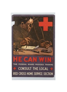 DAN SMITH (1865-1934) 'He Can Win! The Federal Board Provides Training - Consult The Local Red Cross Home Service Section', original c. 1917 colour poster, the artist's name at left in the plate, published by the American Red Cross, 69 x 47cm.