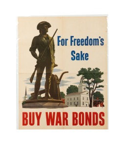 JOHN ATHERTON (1900-1952) 'For Freedom's Sake - Buy War Bonds', original 1943 colour poster, the artist's initials at lower right in the plate, published by the United States Department of the Treasury, 71 x 55cm.