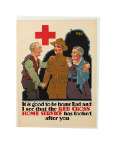 TOD HART 'It is good to be home Dad and I see that the Red Cross Home Service has looked after you', original c. 1918 colour poster, the artist's name at upper right in the plate, published by the American Red Cross, 71 x 52cm.