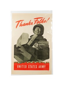 'Thanks, Folks! United States Army', original 1942 colour poster, published by the United States Army Recruiting Publicity Bureau, 95 x 64cm.