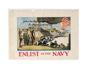 GEORGE HAND WRIGHT (1872-1951) 'Follow the Boys in Blue for Home and Country - Enlist In The Navy', original c. 1910s colour poster, the artist's signature at lower left in the plate, published by the United States Navy Publicity Bureau, 52 x 73cm.
