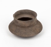 Ancient pottery vessel with incised decoration, unknown age and origin, 6cm high, 10cm wide. - 2