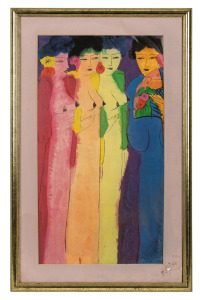 WALASSE TING (1929-2010), framed coloured gallery print of four standing figures, 59 x 37cm