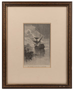 An antique framed wood engraving titled "The Duyfken In The Gulf Of Carpentaria", an extract from the Picturesque Atlas of Australasia, 41 x 33cm overall.