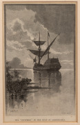 An antique framed wood engraving titled "The Duyfken In The Gulf Of Carpentaria", an extract from the Picturesque Atlas of Australasia, 41 x 33cm overall. - 2