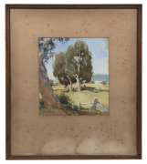 ARTIST UNKNOWN, (farm scene landscape), watercolour, signed lower right (illegible), 25 x 22cm, 49 x 42cm overall.