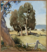 ARTIST UNKNOWN, (farm scene landscape), watercolour, signed lower right (illegible), 25 x 22cm, 49 x 42cm overall. - 2