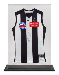 JORDAN DE GOEY'S #2 COLLINGWOOD SIGNED MATCH-WORN 2023 GRAND FINAL GUERNSEY, together with the certificate of authenticity and the official box of issue, numbered 1/1, issued by the AFL, the AFL Players Association and the Collingwood football club. Attr