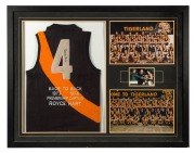RICHMOND FOOTBALL CLUB: "ROYCE HART, BACK TO BACK PREMIERSHIP CAPTAIN, 1973-74" signed guernsey framed together with attractive photographic display, with CofA verso, 100 x 130cm overall.