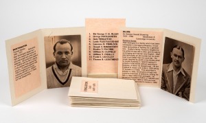 Postcards: 1936 photogravure portrait postcards by Amalgamated Press: eleven different cricketer portraits including Duckworth, Fingleton, Oldfield, McCabe, O'Reilly and Woolley. Mainly fine.