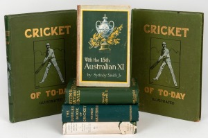 79 · BOOKS: "The Jubilee Book Of Cricket" by Prince Ranjitsinhji [1897], "With Bat & Ball" by George Giffen [1898], Vols 1&2 "Cricket Of To-Day Illustrated" by Percy Cross Standing [1903], "With the 15th Australian XI" by Sydney Smith Jnr [1922], "Anglo-Australian Cricket 1862-1926" by Percy Cross Standing [1926]; all hardcover, mixed condition. (6 books)