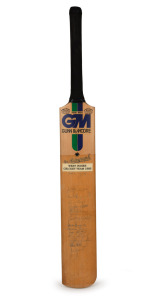 A full-sized Gunn & Moore "The Autograph" cricket bat, signed by the West Indies 1985 team, including Clive Lloyd, Larry Gomes, Courtney Walsh, Jeffrey Dujon, and Michael Holding.