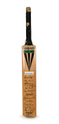 A full-sized Duncan Fearnley cricket bat, signed by a South African team, including Hansie Cronje, Adam Bacher, Pat Symcox, Jacques Kallis, Jonty Rhodes, Shaun Pollock, etc.