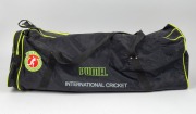 A collection of seven full-sized cricket bats, one match-used and the others signed by various teams; mixed condition, housed in a Puma international cricket carry bag. (7 items) - 2