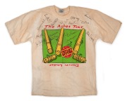 1994 ASHES TOUR 'DOWN UNDER': A Tetley tea souvenir tee-shirt with screen-printed logo on front and test fixtures on back, signed by fifteen members of the touring party.