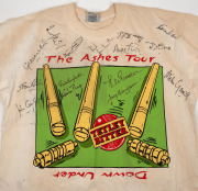 1994 ASHES TOUR 'DOWN UNDER': A Tetley tea souvenir tee-shirt with screen-printed logo on front and test fixtures on back, signed by fifteen members of the touring party. - 2