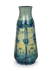 MOORCROFT "Hazeldene" English pottery mantle vase made for LIBERTY & Co. of London, green underglaze signature "W. Moorcroft" and stamped "MADE FOR LIBERTY & CO" with registration mark, 33.5cm high