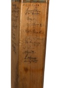 THE AUSTRALIAN TEAM IN ENGLAND 1938: A W.M. Woodfull Australia XI Dominion cricket bat, signed to the front of the blade by the Australian team, including Don Bradman, Stan McCabe, Jack Fingleton, Bill O'Reilly, and Sid Barnes. Additionally signed on the - 9