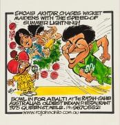 WEG (WILLIAM ELLIS GREEN, 1923-2008): A folio of original artworks and works-in-progress featuring cricket themes, produced by WEG for his friend (and client?) Larry Mendonca, of the Rajah-Sahib restaurant in Queen Street, Melbourne.