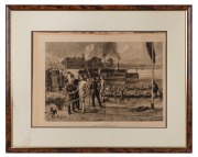Original wood engraving 'Victory! A Sketch At An Oxford and Cambridge Boat Race', published 1st of April 1882 in The Graphic, 75 x 60cm overall, framed.