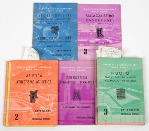 A collection of fifteen different official programmes, for various dates and sports, including Australians Dawn Fraser 100m final, Murray Rose and John Konrads 400m final, Ilsa Konrads and Dawn Fraser 400m women's final, and Herb Elliott in the first heat of the 1500m.