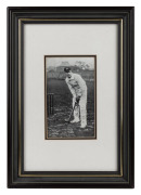 VICTOR TRUMPER: Original signature to the front of a Bolland real-photo postcard of Trumper in England in his Australian team cap, practicing at the wicket.