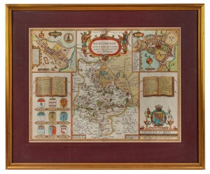 SPEED, John. Huntington. Both Shire and Shire Towne. London, 1610. Engraved map, hand-coloured, 38 x 51cm, 56 x 68cm overall.