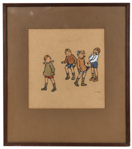 ALICE FARR, (four children), watercolour, signed lower right "Alice H. Farr '47", ​​​​​​​24 x 23cm, 42 x 37cm overall.