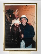 A group of eight framed mostly signed original photographs, removed from a Melbourne restaurant when it was closed in 2003, the signed images include Elton John, Billy Connolly, Sir Cliff Richard, and the Pointer Sisters, the largest 82 x 55cm overall. (8 - 3