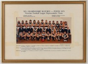 Barry Round's original team photographs from all five of the Victorian representative teams for which he was selected (VFL 1978/1979/1981/1982 and VFA 1988), each with player names and game stats listed, framed and glazed, the largest 39 x 33cm overall. R - 2