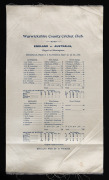 Australian tour to England 1909: &lsquo;England v. Australia&rsquo;. First Test. Early original commemorative silk scorecard for the 1st Test, played at Edgbaston, 27th- 29th May 1909.