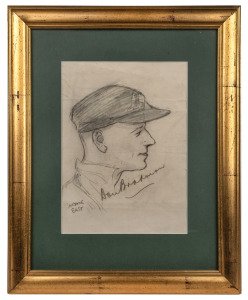 Original c. 1926 pencil sketch portrait of Don Bradman signed in pencil by Bradman, by artist Laurence East, window-mounted, framed and glazed, 50 x 41cm overall, together with a rare copy of the publication for which this sketch was produced 'Australian 