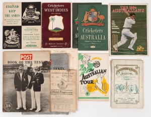 Various Tour Guides, programmes and souvenirs, incl. 1929 Australia v England 4th Test at Adelaide Souvenir; 1950 West Indies tour of England; 1953 Australian tour of England, 1956 Australian tour of England, 1954-55 "England Keep the Ashes", "The Picture