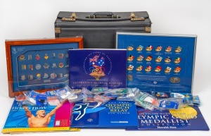 COLLECTIONS OF SOUVENIR PINS: "Olympic Games Flags" #1663/2500; "pewter Collectable Pin Set" #0531/2000; "The Herald Sun Olympic Torch Relay Pin set" in album; "The Herald Sun Australian Olympic Gold Medallist Collection" plus a quantity of individual pi