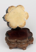 A lovely quality antique Chinese filigree silver lidded jar inlaid with cabochon, turquoise and coral, decorated with enamel birds and floral highlights, double walled construction with gilt finished interior, resting on original carved timber stand, 19th - 4