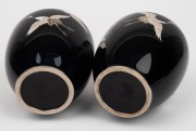 A pair of Japanese cloisonne vases with flying crane decoration on black ground, 20th century, ​​​​​​​12cm high. - 2