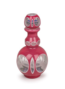 An unusual millefiori and faceted pink glass overlay bottle with stopper, 19th century, ​​​​​​​18cm high.