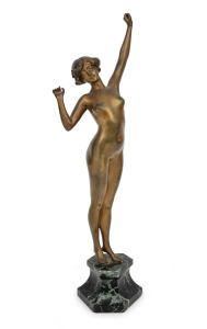 PAUL PHILIPPE "The Awakening" gilt bronze sculpture on green marble base, France, circa 1925, 40cm high