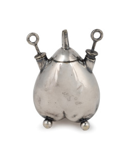 An English Arts & Crafts silver plated table cigar lighter, made by Hukin & Heath in the manner of Christopher Dresser, 19th century, 8.5cm high.