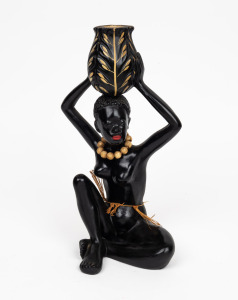 LEOPOLD ANZENGRUBER vintage Austrian statue of a seated Nubian woman, mid 20th century, 32.5cm high.