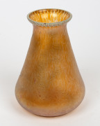 An antique Bohemian iridescent amber glass vase with hand-painted floral enamel overlay decoration, circa 1900, ​​​​​​​15cm high. - 2