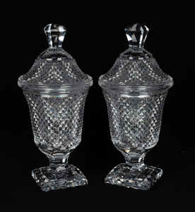 A pair of antique Irish crystal mantle urns, 19th century, ​​​​​​​27cm high.