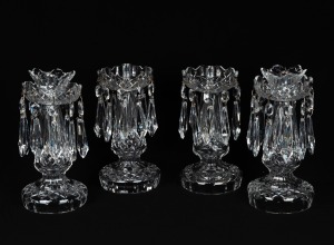 WATERFORD two pairs of Irish crystal mantle lustres, 20th century, 24cm and 23cm high.