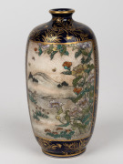 SATSUMA Japanese earthenware vase adorned with landscape vignette and geisha scene, Meiji Period, early 20th century, red and gold seal mark to base, 12cm high. - 2