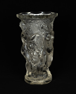 A Bohemian Art Deco frosted glass vase with Bacchanalian female nudes, circa 1920, 27cm high.