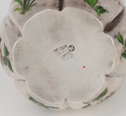 HENG LI of Tientsin (Tianjin), antique Chinese export silver lidded jar with floral enamel decoration and peach finial, 19th/20th century, seal mark to base, 7cm high, 90 grams. - 2