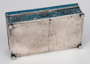 WU FENG antique Chinese export silver box adorned with peacock decoration in striking blue enamel, early 20th century, series of three seal marks to base, 5cm high, 15cm wide, 9cm deep, 400 grams. - 4