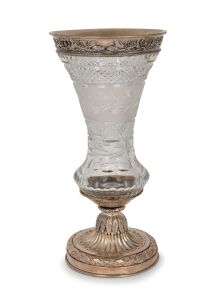 An antique Russian silver mounted cut crystal mantle vase, 19th/20th century, 29.5cm high.