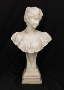 An antique carved marble bust of a lady, 19th century, A/F, 36cm high