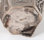 A pair of Chinese export silver hexagonal form salt cellars with original glass liners, early 20th century, maker's mark to base, 4cm high, 50 grams (excluding liners). - 4